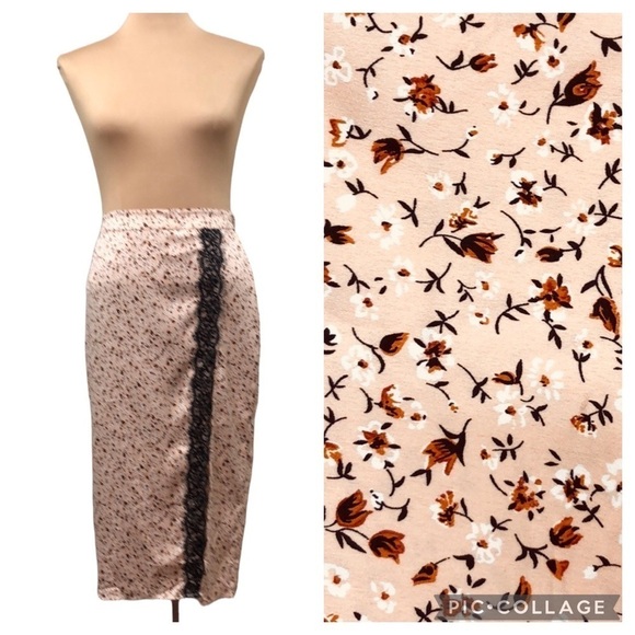 NWOT Halogen High Waisted Floral Lace Thigh High Slit Midi Skirt Size Small - Picture 1 of 9